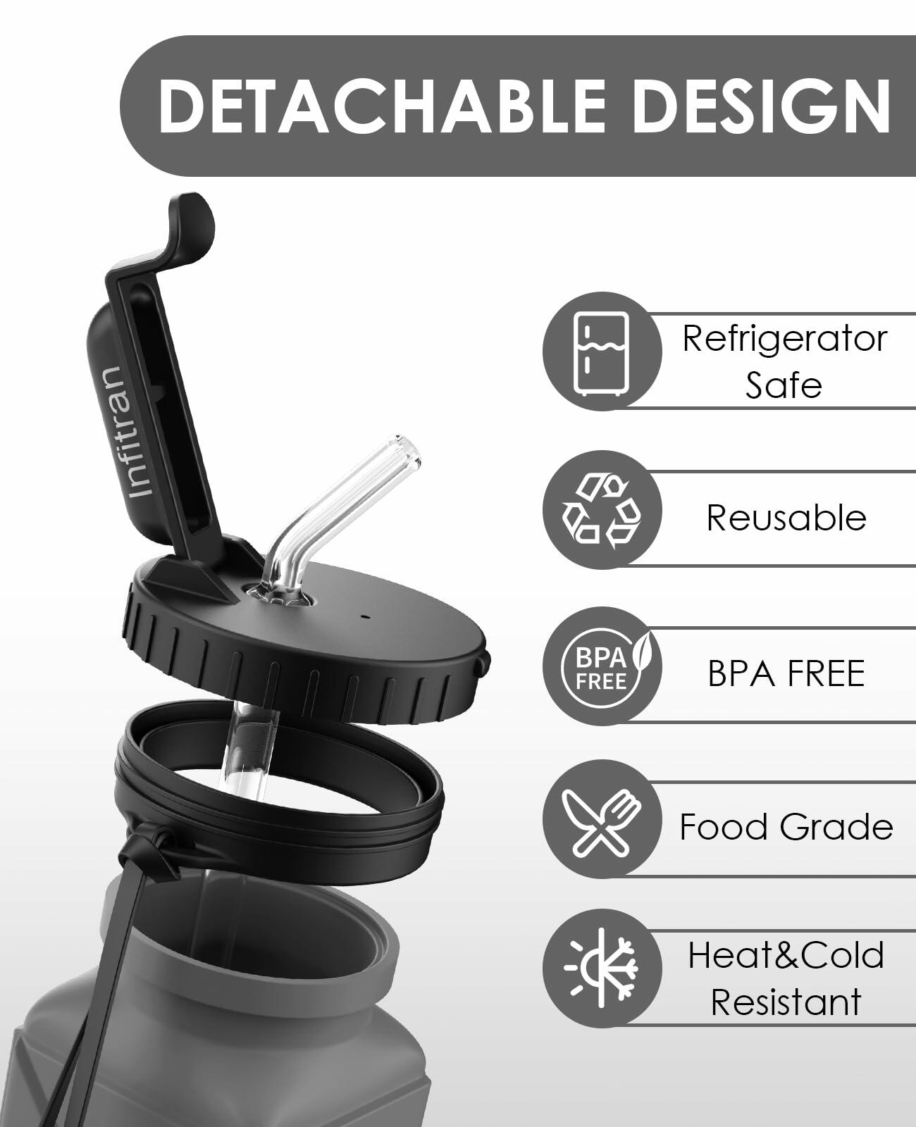 Infitran 4 Pack Collapsible Silicone Water Bottles 20.6oz BPA-Free Leak-Proof