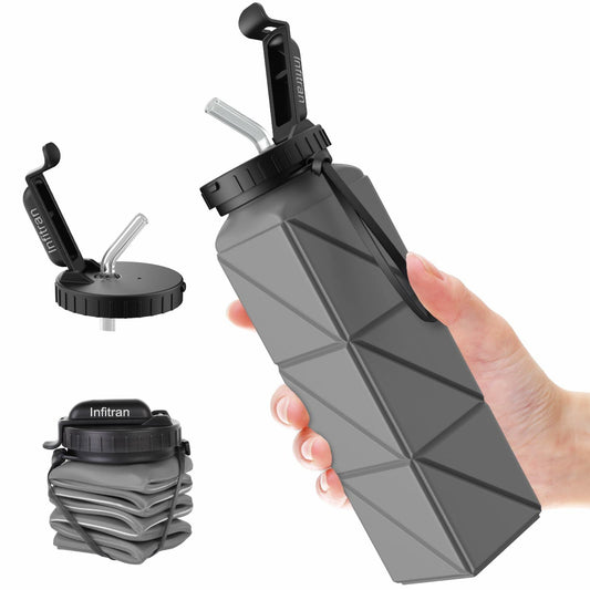 Infitran 4 Pack Collapsible Silicone Water Bottles 20.6oz BPA-Free Leak-Proof