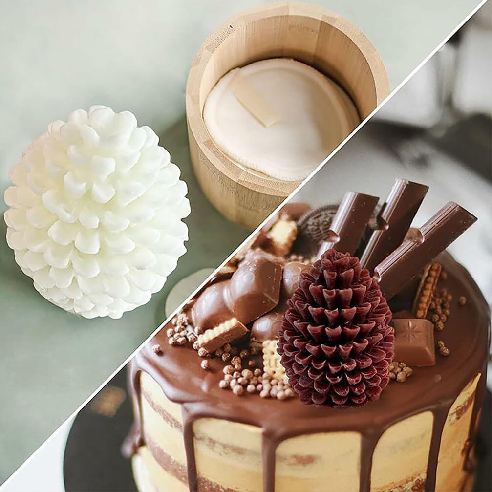 Christmas Pinecone Silicone Candle Mold 3D Xmas Resin Concrete DIY White 1pc