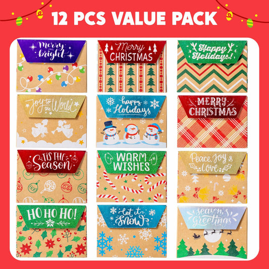 JOYIN 12PCS Gift Card Boxes Holder 3.75x2.5 Brown Kraft Paper Xmas
