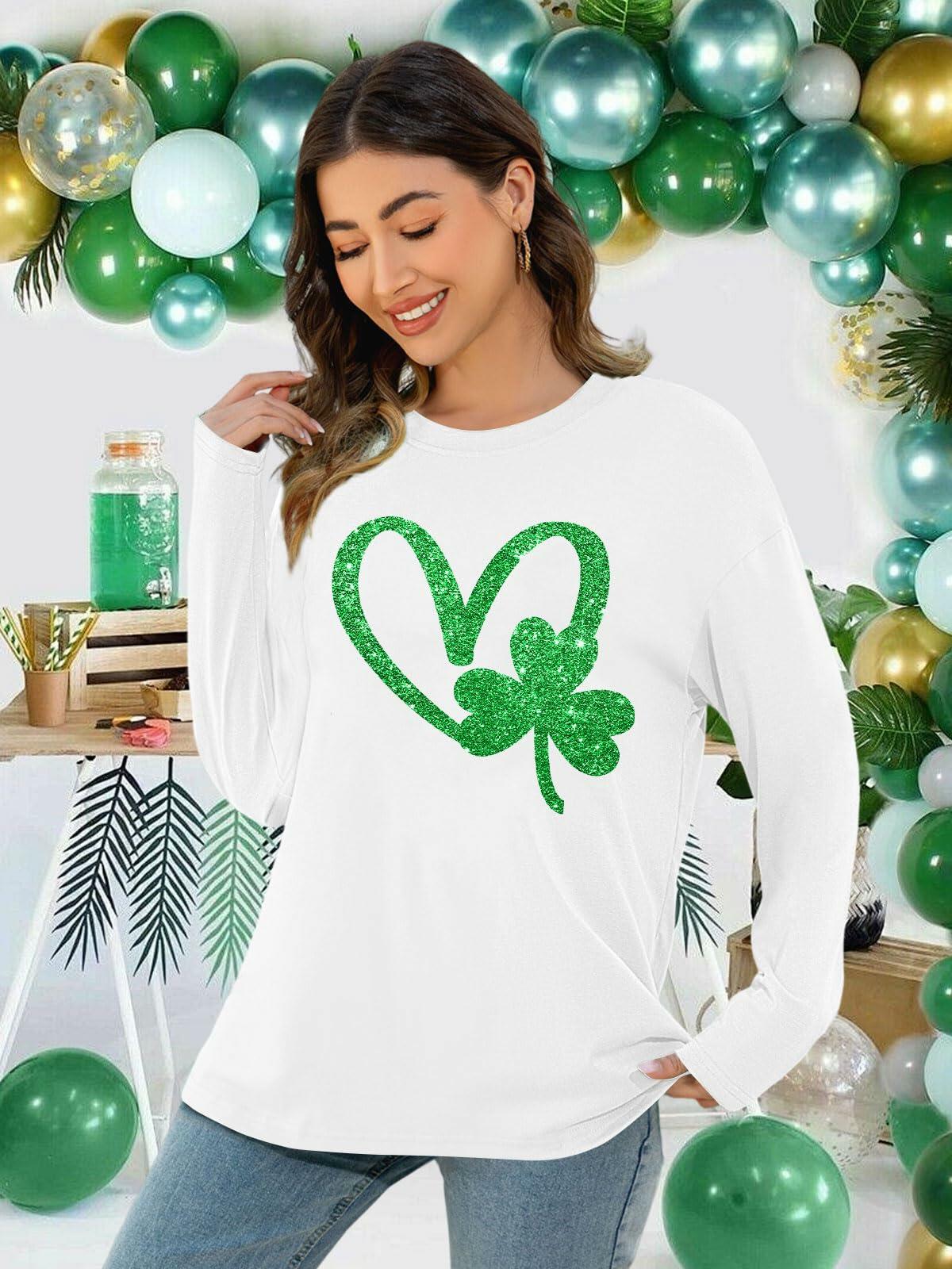 St Patrick's Day Women's Oversized Lucky Shamrock Long Sleeve T-Shirt Size M
