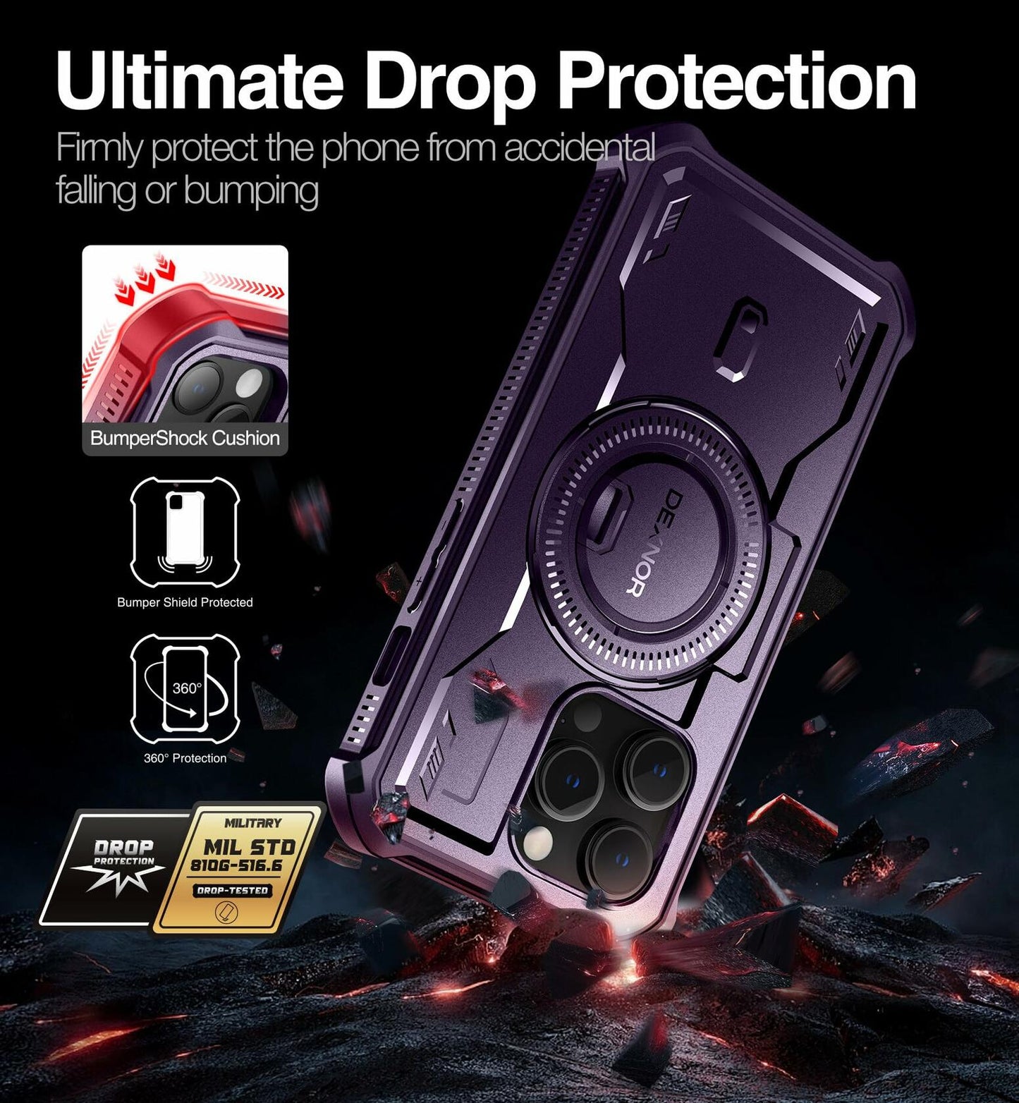 Dexnor Magnetic Case iPhone 14 Pro 6.1" Full-Body Shockproof Purple