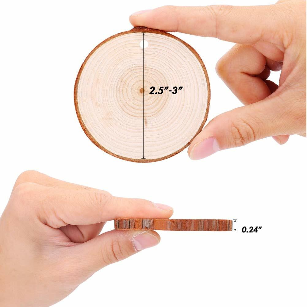 LovesTown 50pcs 2.4-3in Unfinished Wood Slices with Hole DIY Craft Kit