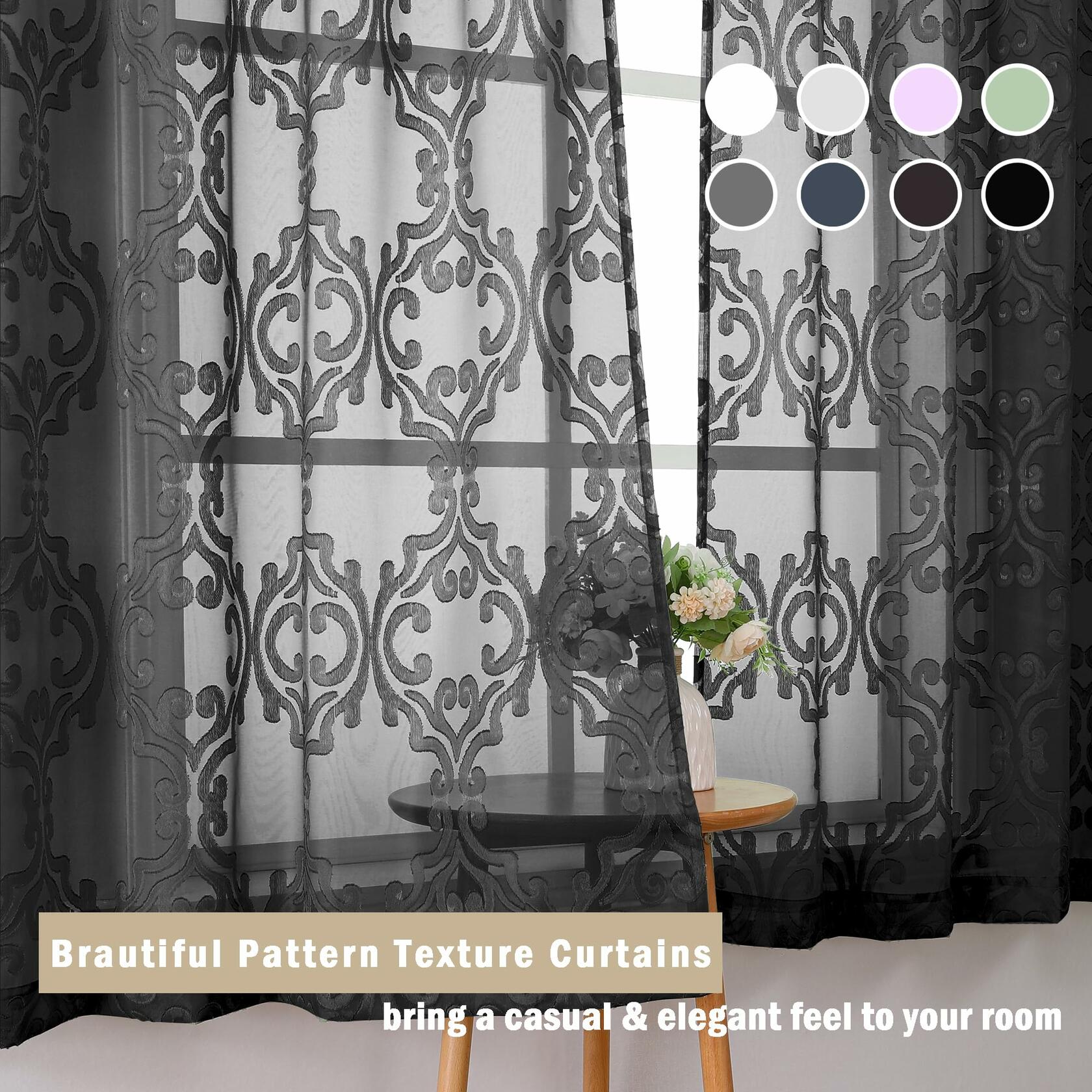 Aiyufeng Suri Sheer Curtains 2 Panels 42x45 Inch Black