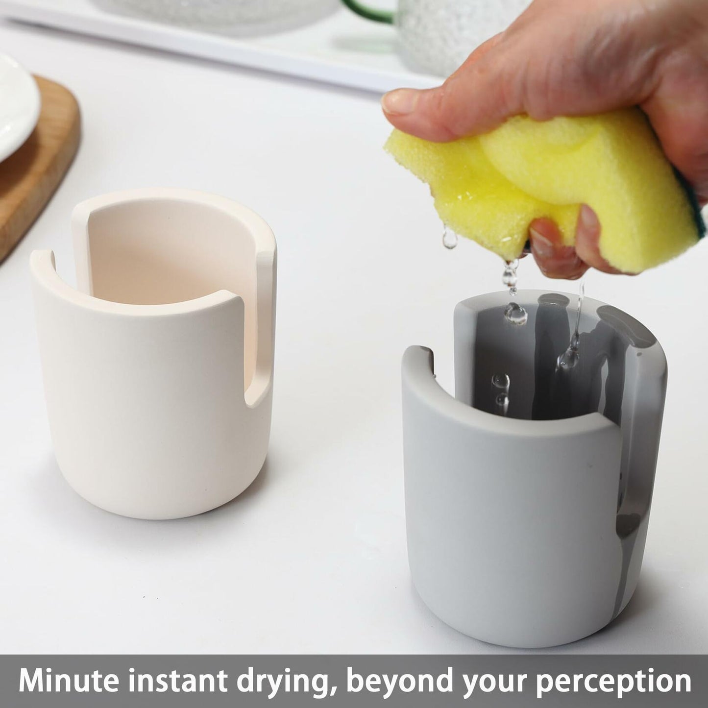 Coengwui Diatomite Sponge Holder Kitchen Sink Caddy Grey 2.56in Quick Dry