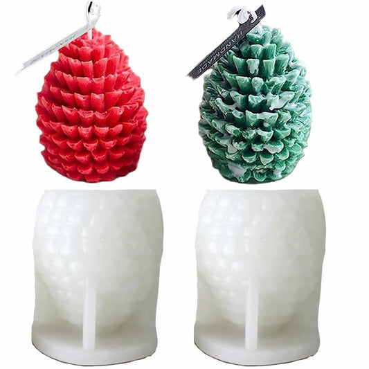 Christmas Pinecone Silicone Candle Mold 3D Xmas Resin Concrete DIY White 1pc