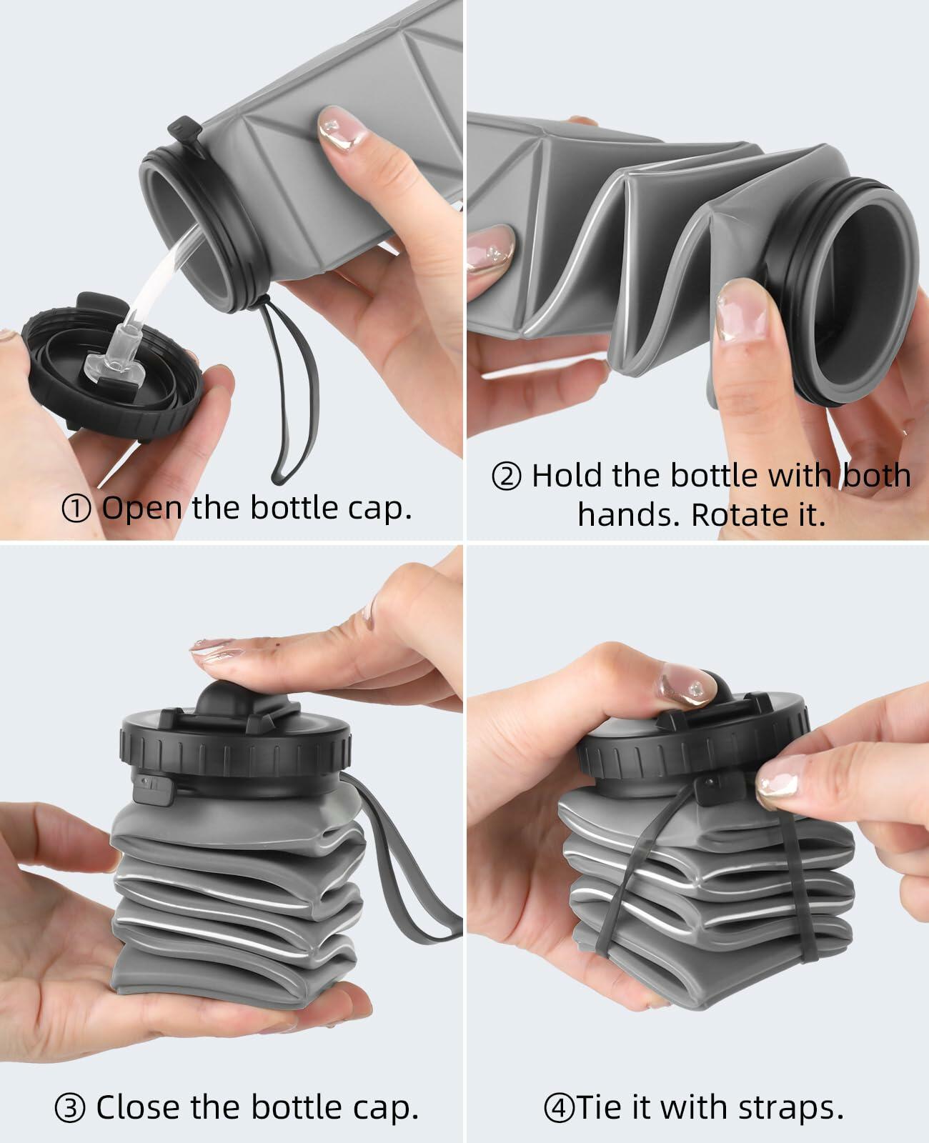 Infitran 4 Pack Collapsible Silicone Water Bottles 20.6oz BPA-Free Leak-Proof