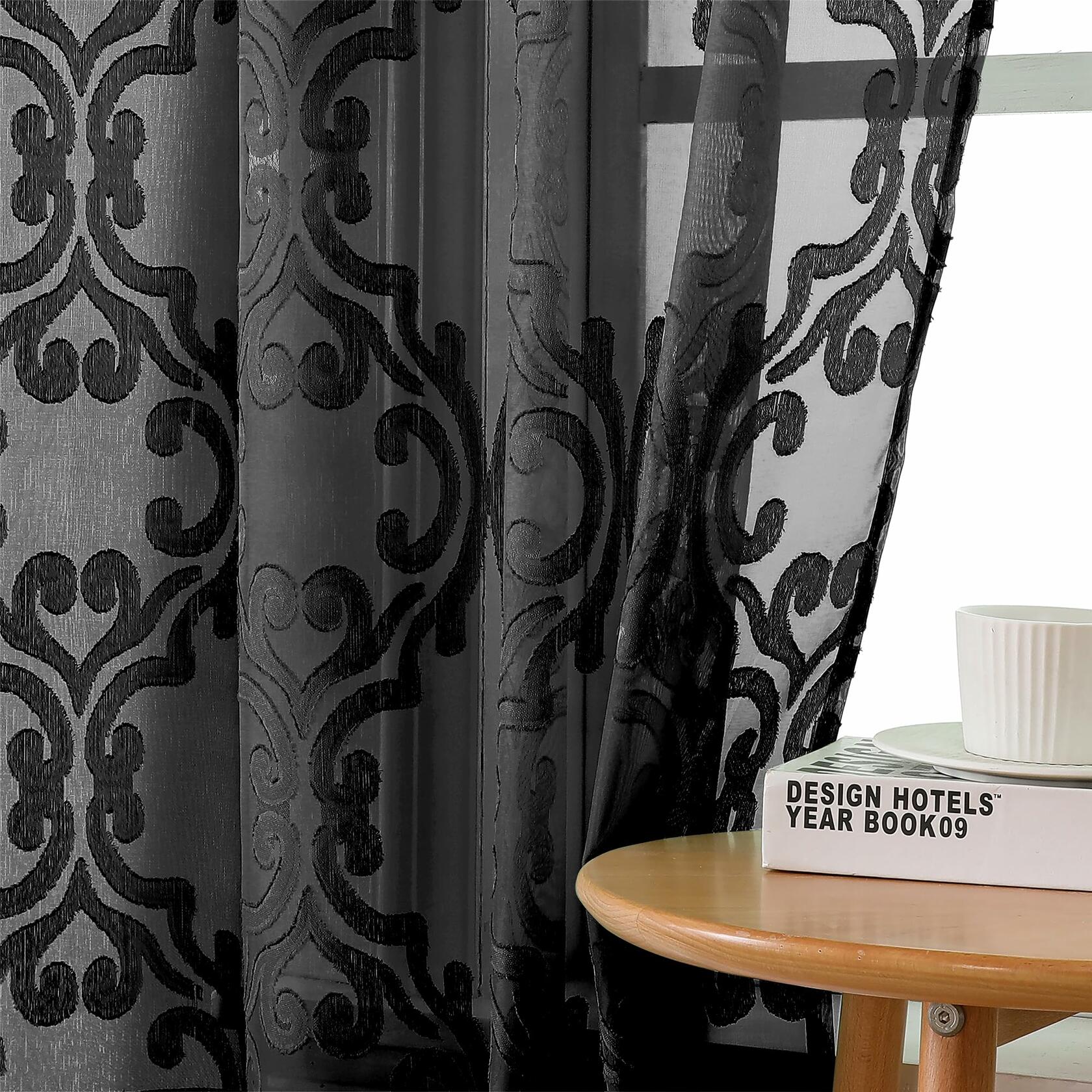 Aiyufeng Suri Sheer Curtains 2 Panels 42x45 Inch Black