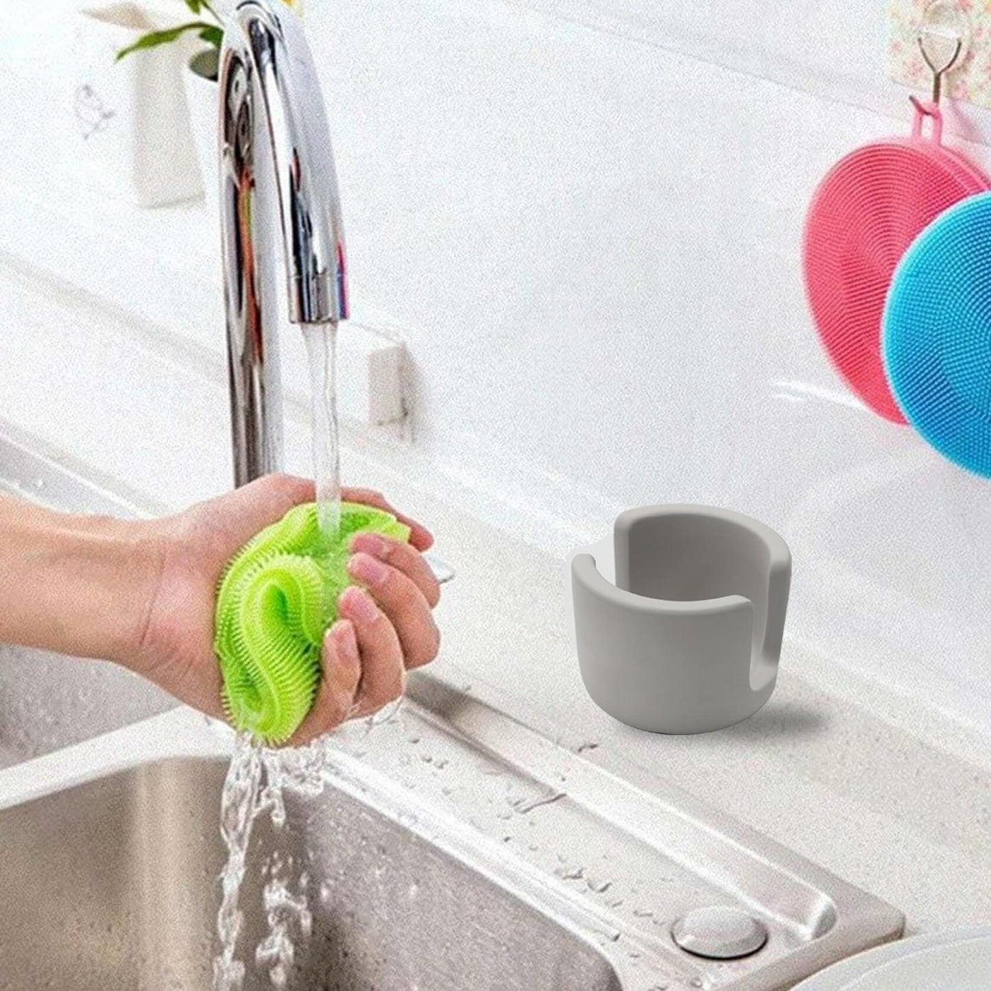 Coengwui Diatomite Sponge Holder Kitchen Sink Caddy Grey 2.56in Quick Dry