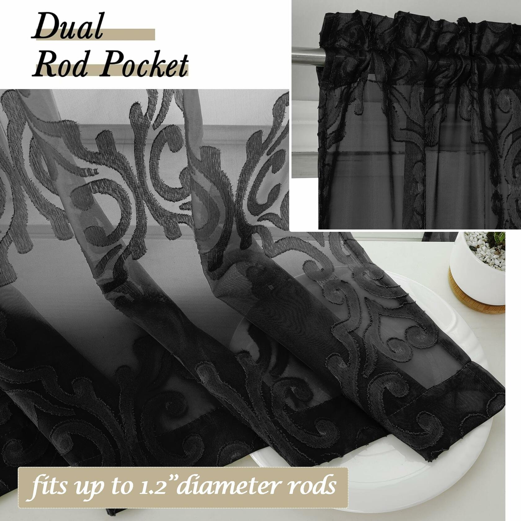 Aiyufeng Suri Sheer Curtains 2 Panels 42x45 Inch Black