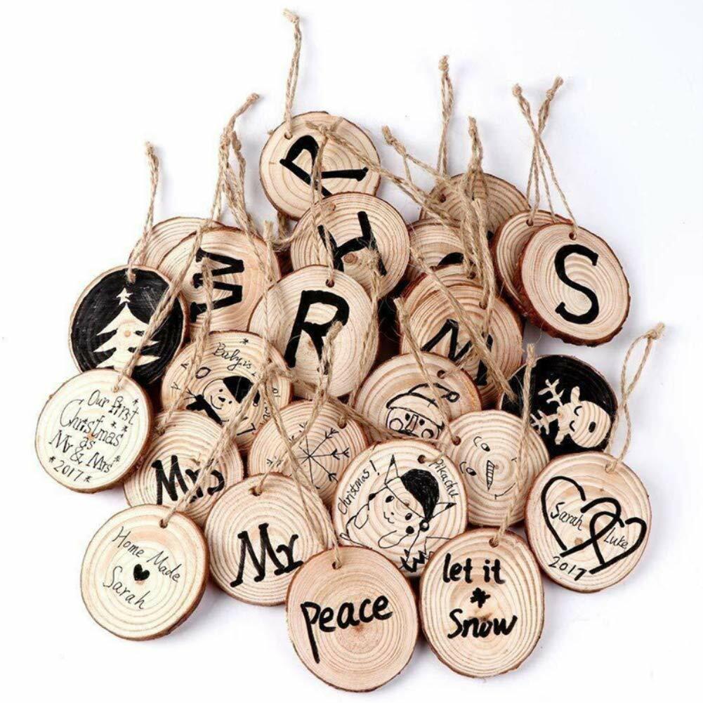 LovesTown 50pcs 2.4-3in Unfinished Wood Slices with Hole DIY Craft Kit