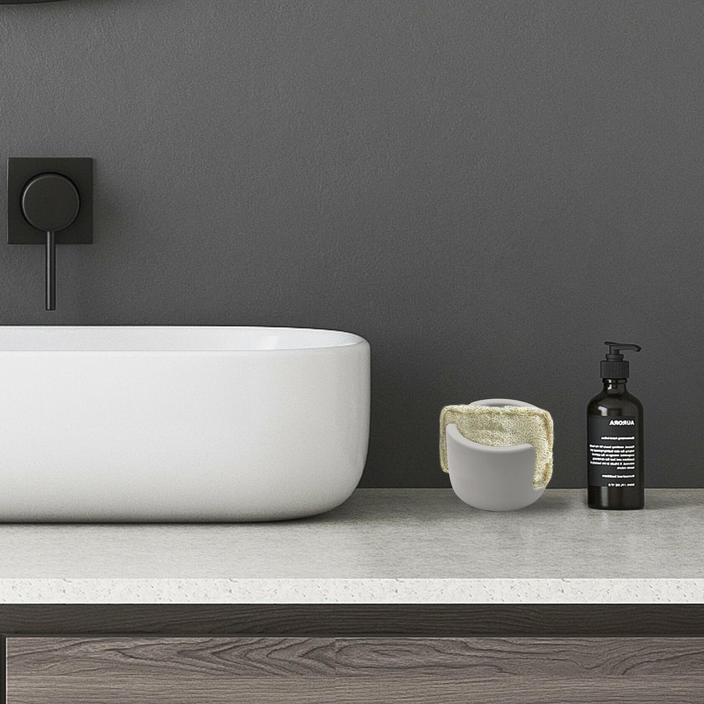 Coengwui Diatomite Sponge Holder Kitchen Sink Caddy Grey 2.56in Quick Dry