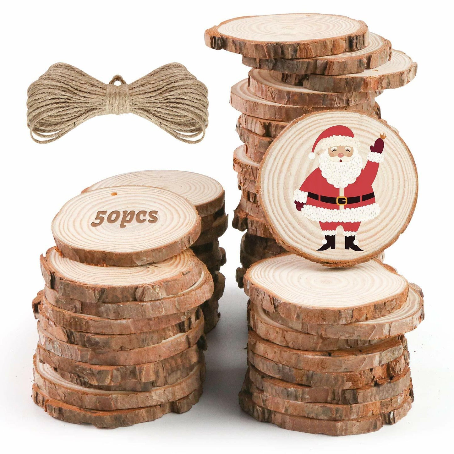 LovesTown 50pcs 2.4-3in Unfinished Wood Slices with Hole DIY Craft Kit