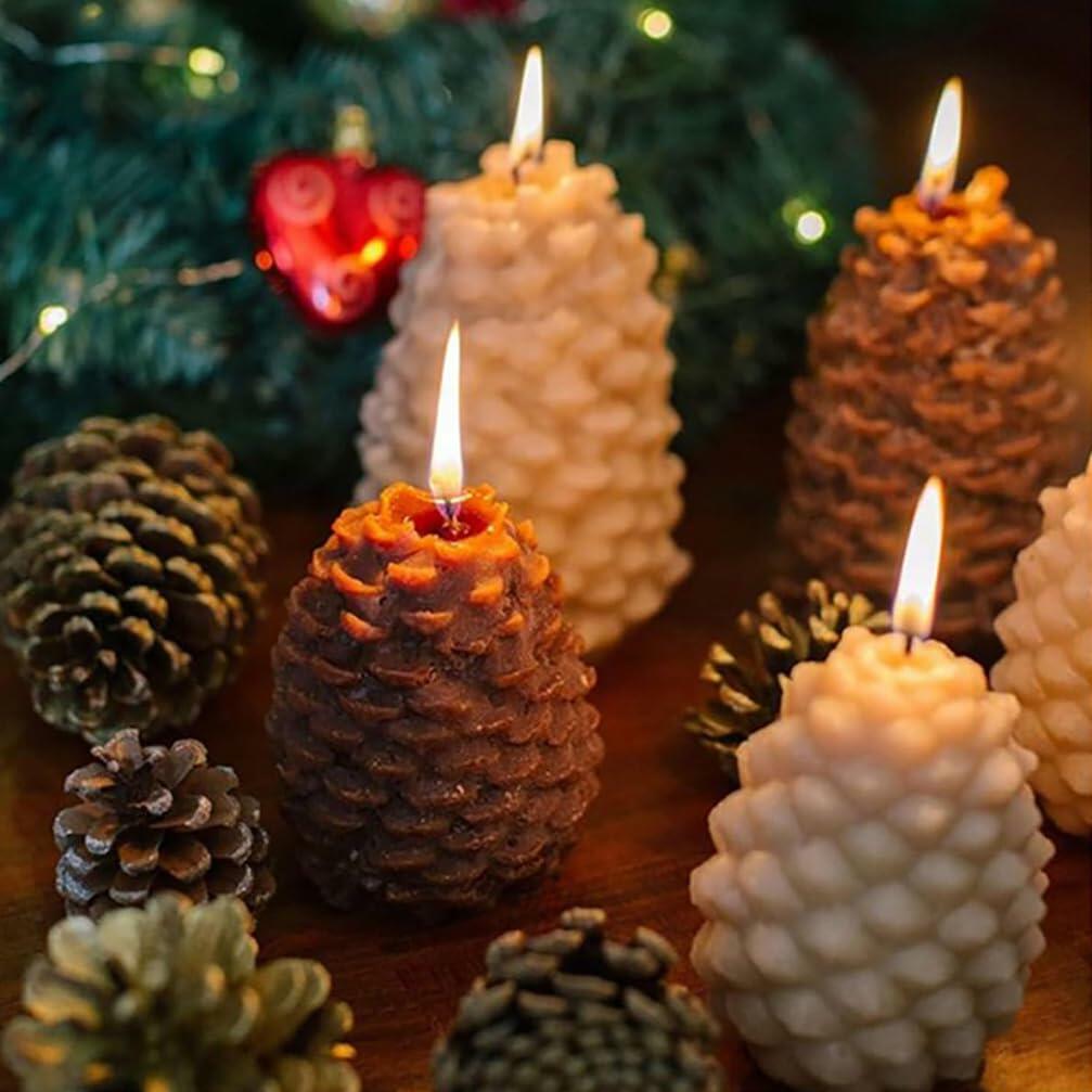 Christmas Pinecone Silicone Candle Mold 3D Xmas Resin Concrete DIY White 1pc