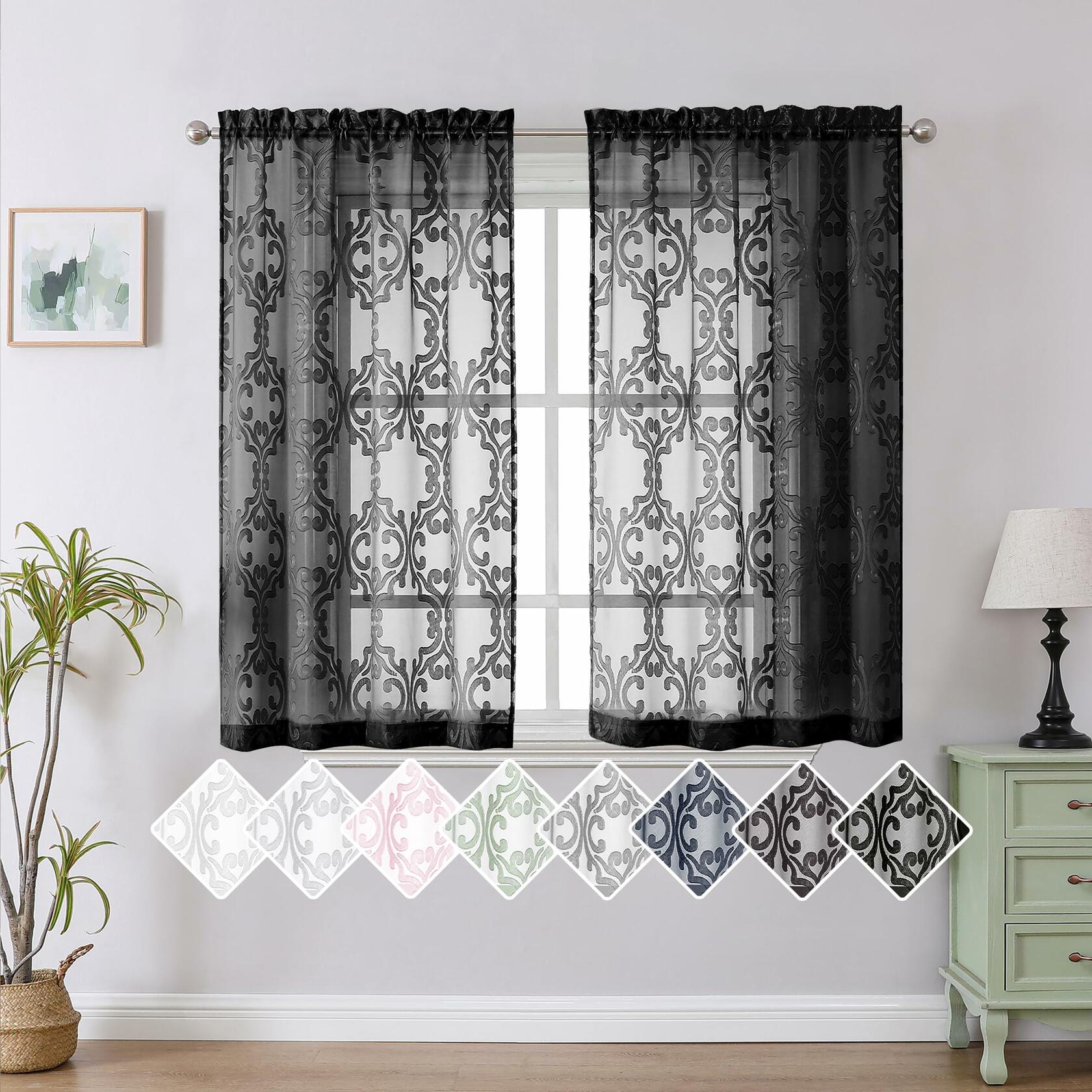 Aiyufeng Suri Sheer Curtains 2 Panels 42x45 Inch Black