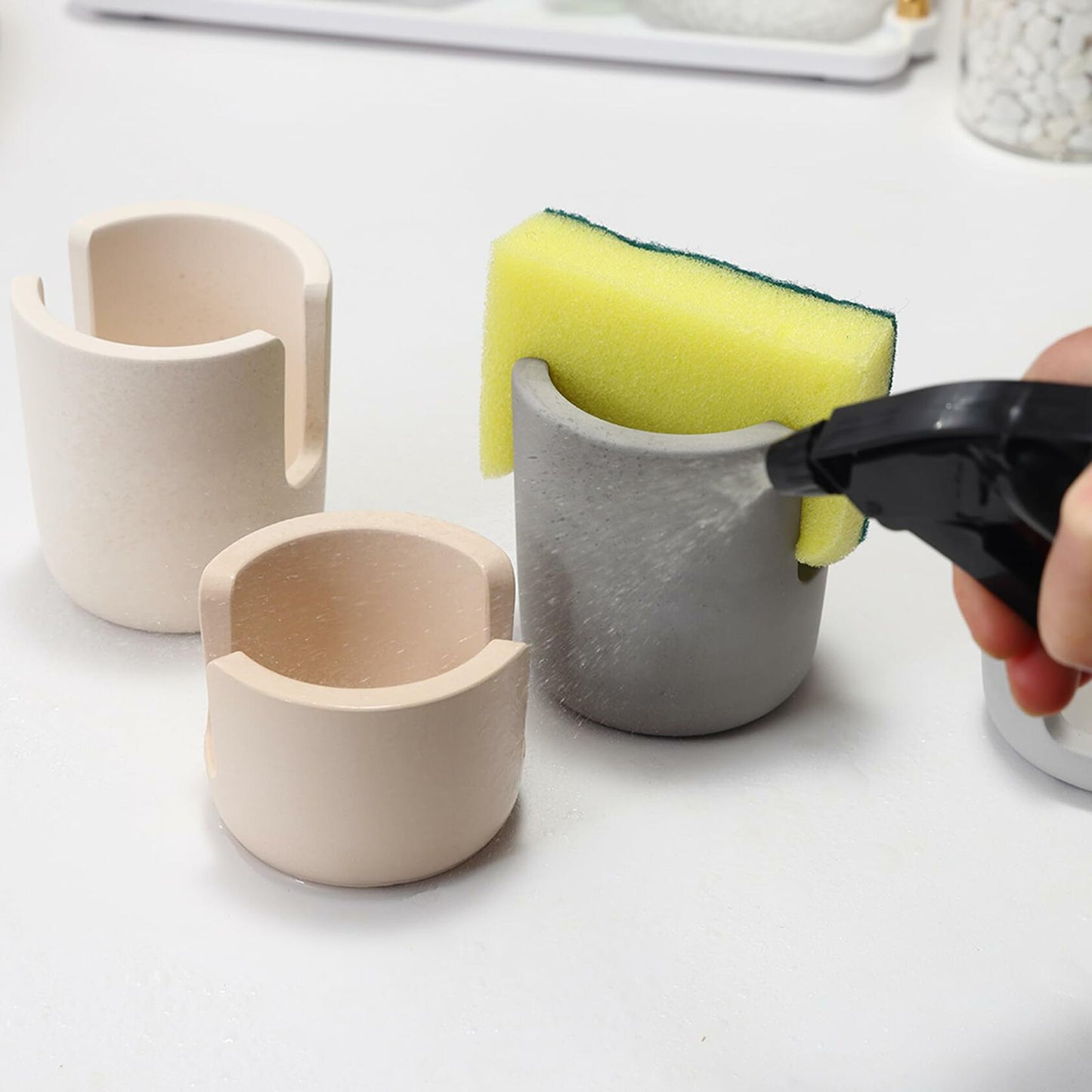 Coengwui Diatomite Sponge Holder Kitchen Sink Caddy Grey 2.56in Quick Dry