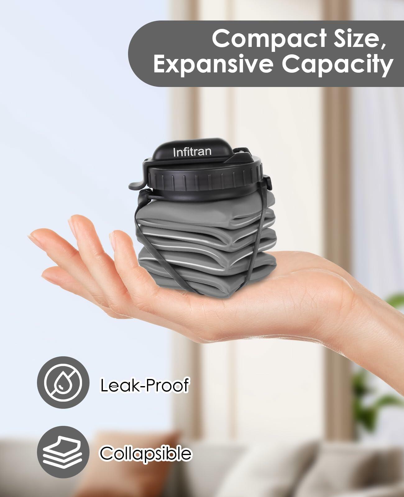 Infitran 4 Pack Collapsible Silicone Water Bottles 20.6oz BPA-Free Leak-Proof