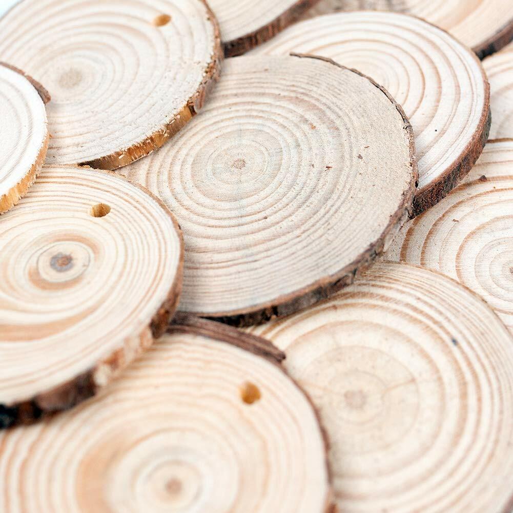 LovesTown 50pcs 2.4-3in Unfinished Wood Slices with Hole DIY Craft Kit