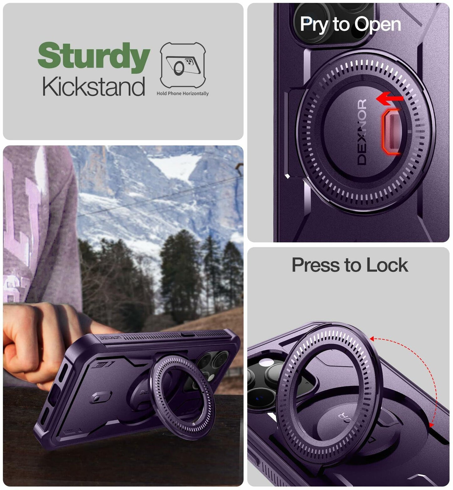 Dexnor Magnetic Case iPhone 14 Pro 6.1" Full-Body Shockproof Purple