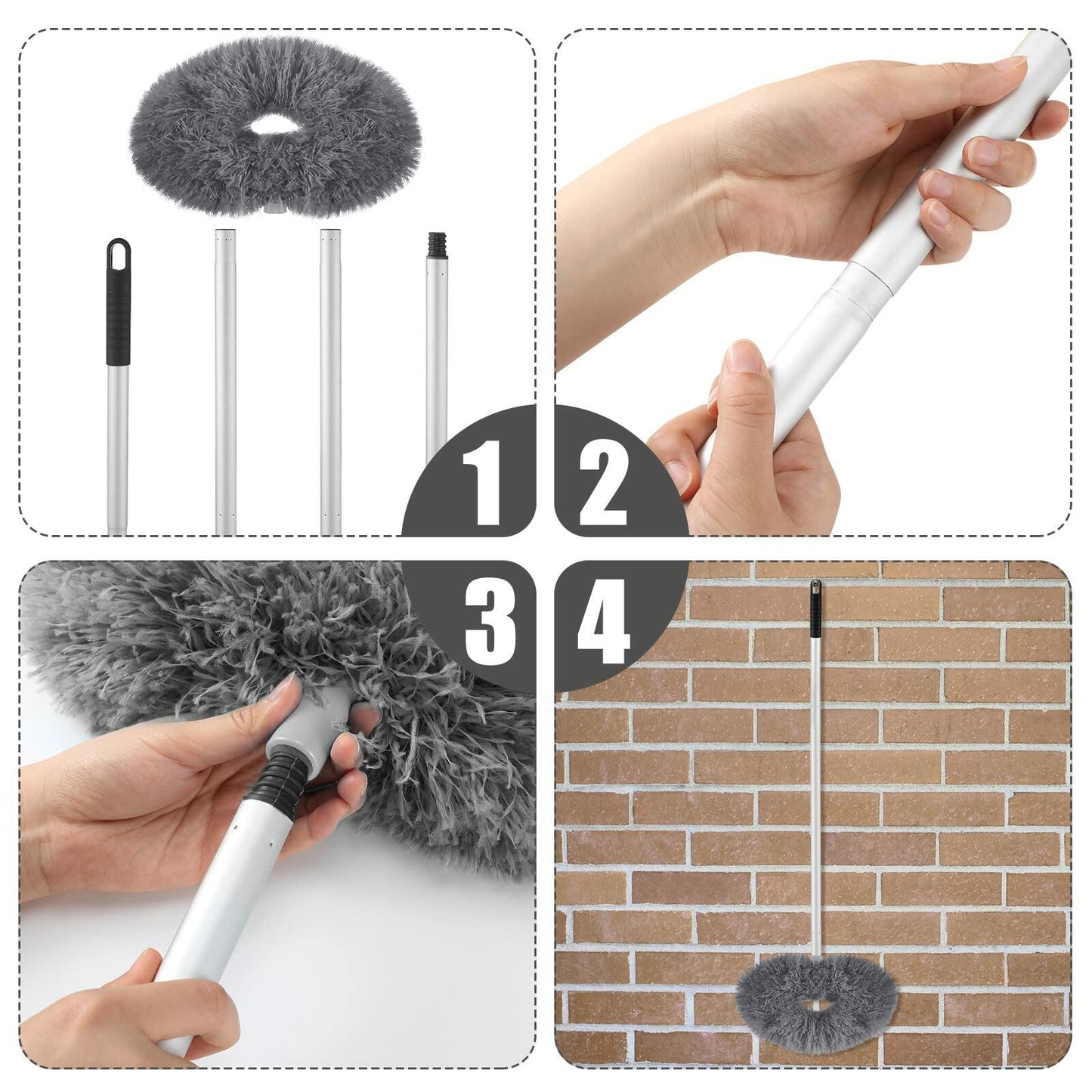 Hoolerry Ceiling Fan Cleaner Duster Microfiber Extendable Pole 13-49.7in Gray