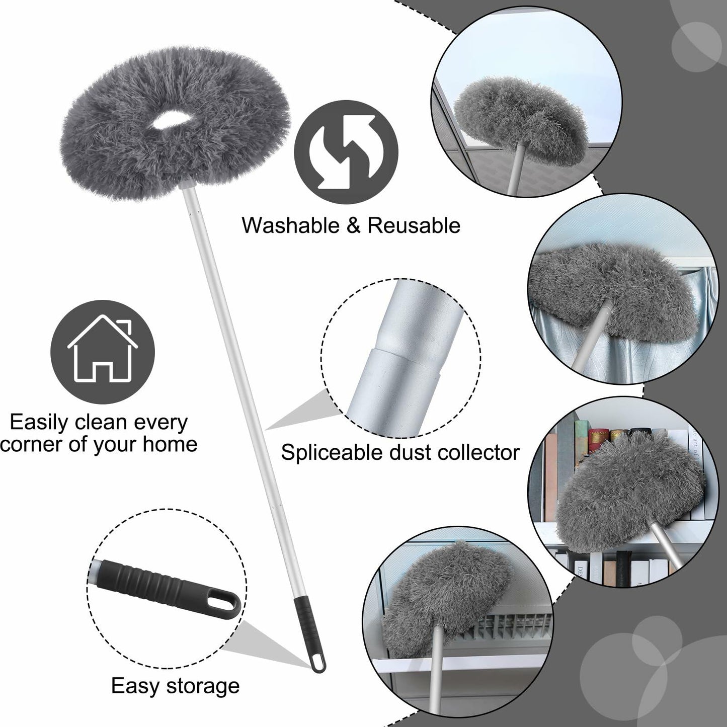 Hoolerry Ceiling Fan Cleaner Duster Microfiber Extendable Pole 13-49.7in Gray