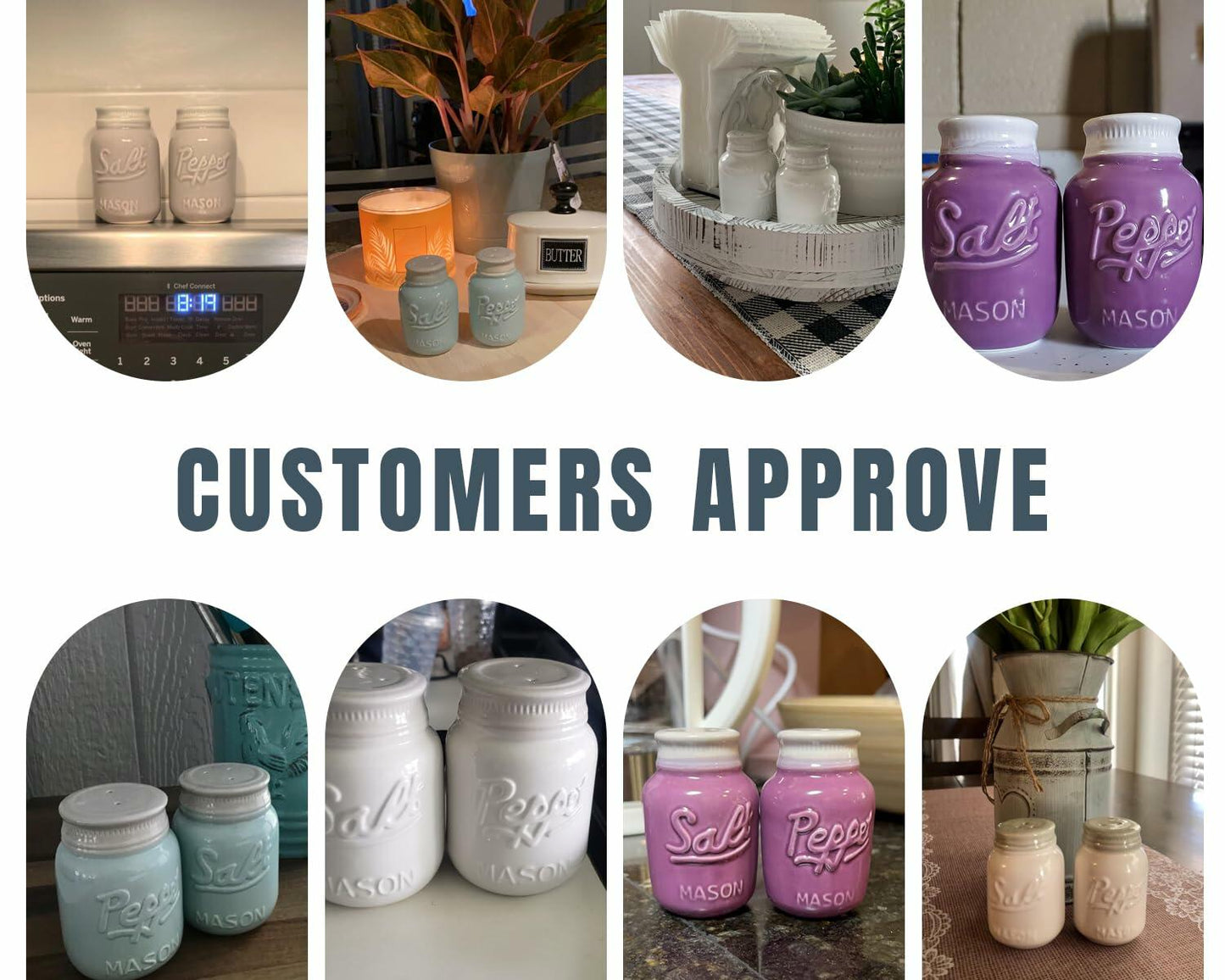 Comfify Vintage Mason Jar Salt & Pepper Shakers Ceramic Grey 3.5 oz