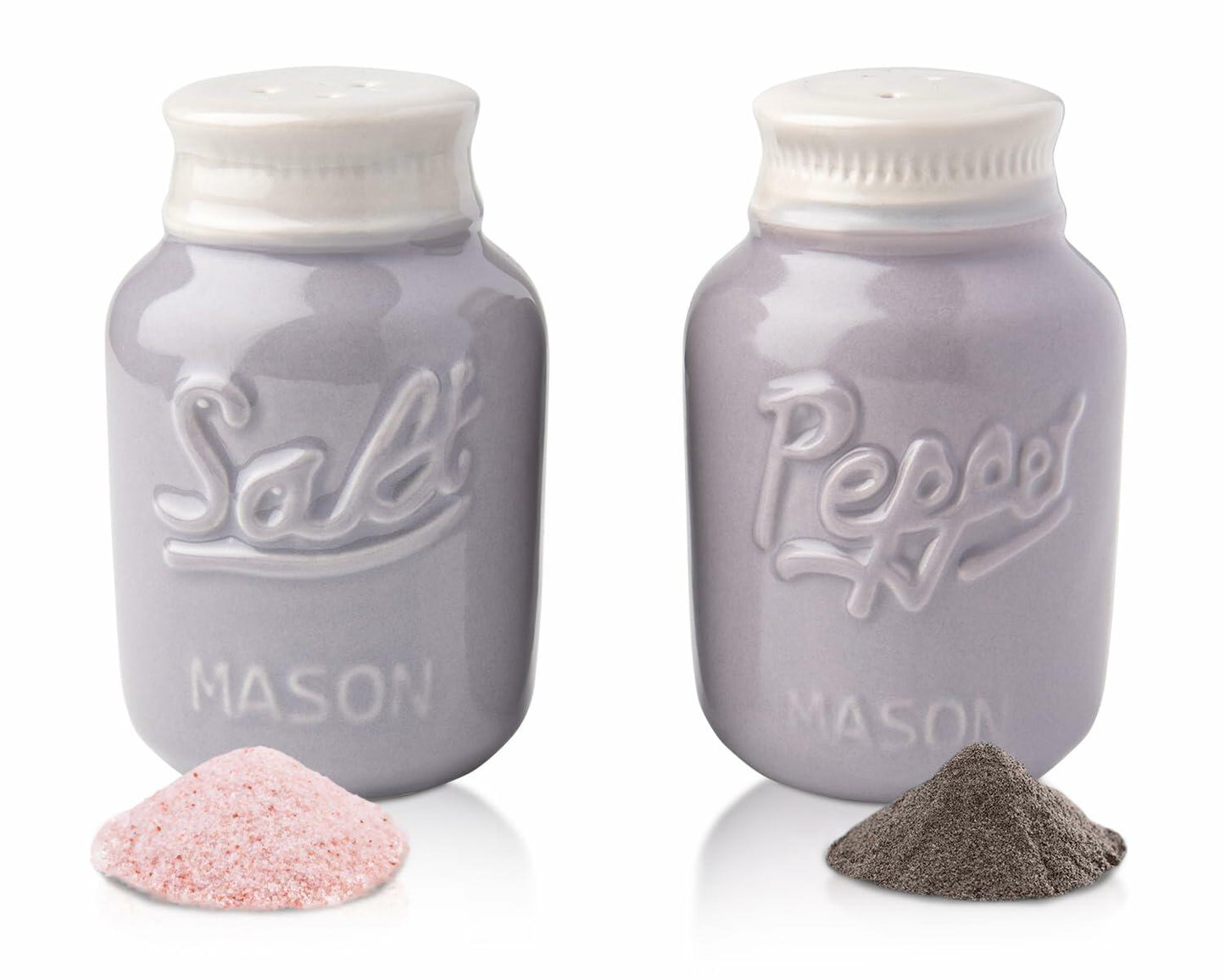 Comfify Vintage Mason Jar Salt & Pepper Shakers Ceramic Grey 3.5 oz