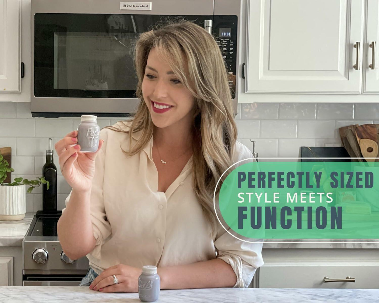 Comfify Vintage Mason Jar Salt & Pepper Shakers Ceramic Grey 3.5 oz