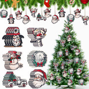 Syhood Vintage Wooden Christmas Ornaments 24 Pcs Snowman Santa Elk Bear
