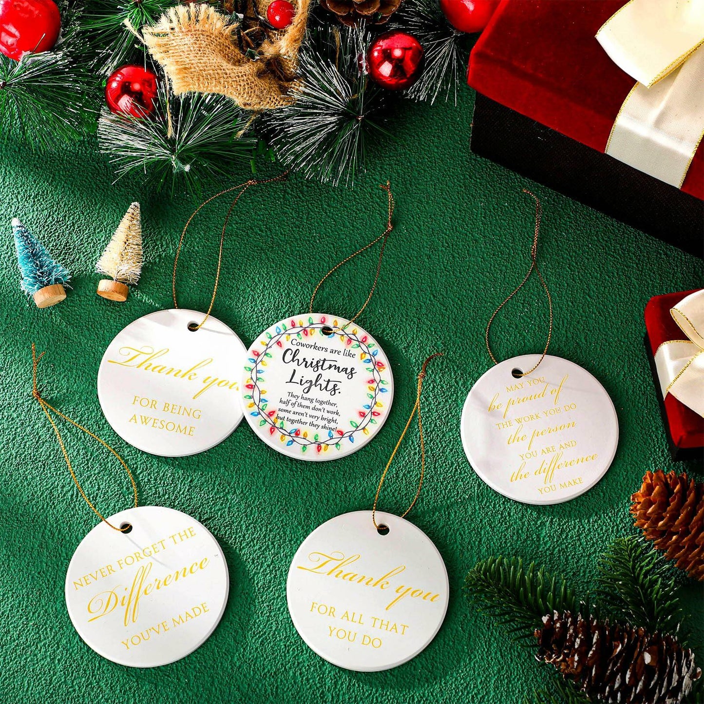 Layhit Ceramic Christmas Employee Appreciation Ornaments 16 Pcs Xmas Decor