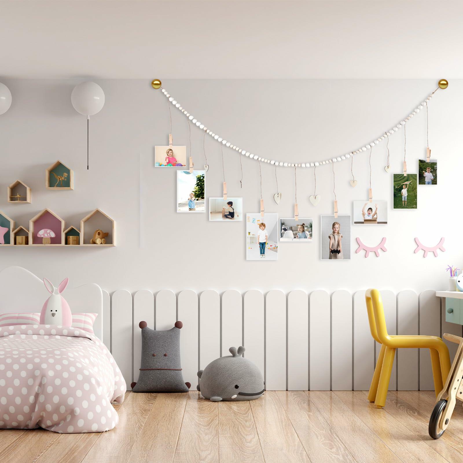 Hanging Photo Display with 9 Wooden Clips - Wall Decor Boho Dorm Room