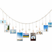 Hanging Photo Display with 9 Wooden Clips - Wall Decor Boho Dorm Room