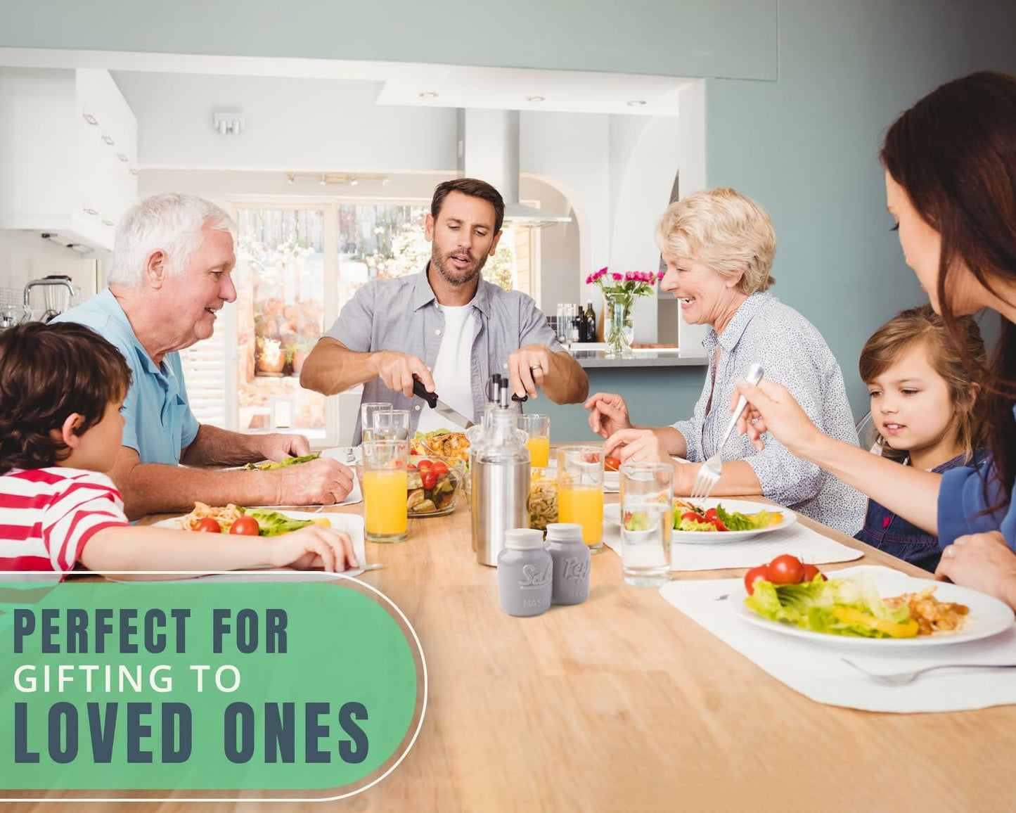 Comfify Vintage Mason Jar Salt & Pepper Shakers Ceramic Grey 3.5 oz