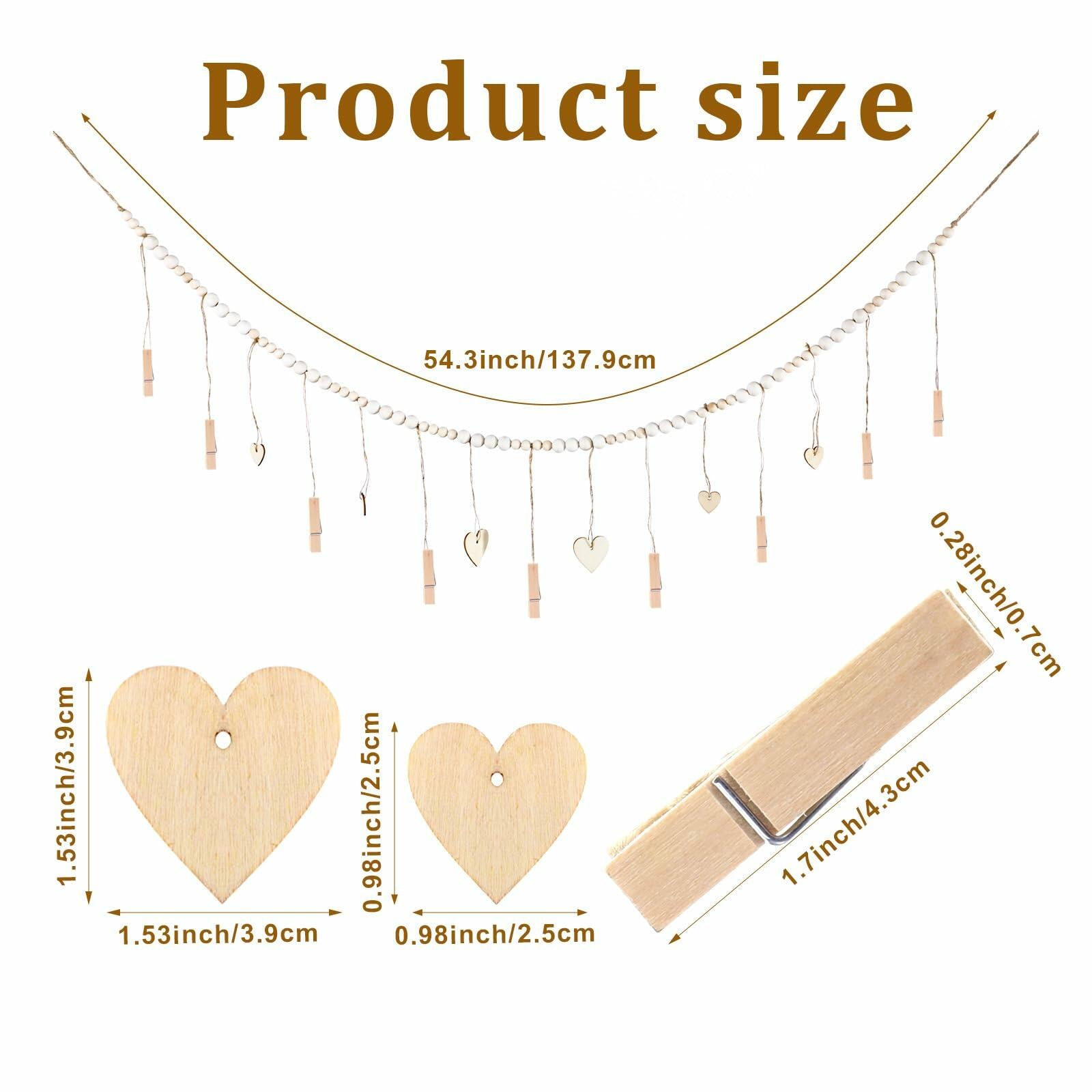 Hanging Photo Display with 9 Wooden Clips - Wall Decor Boho Dorm Room