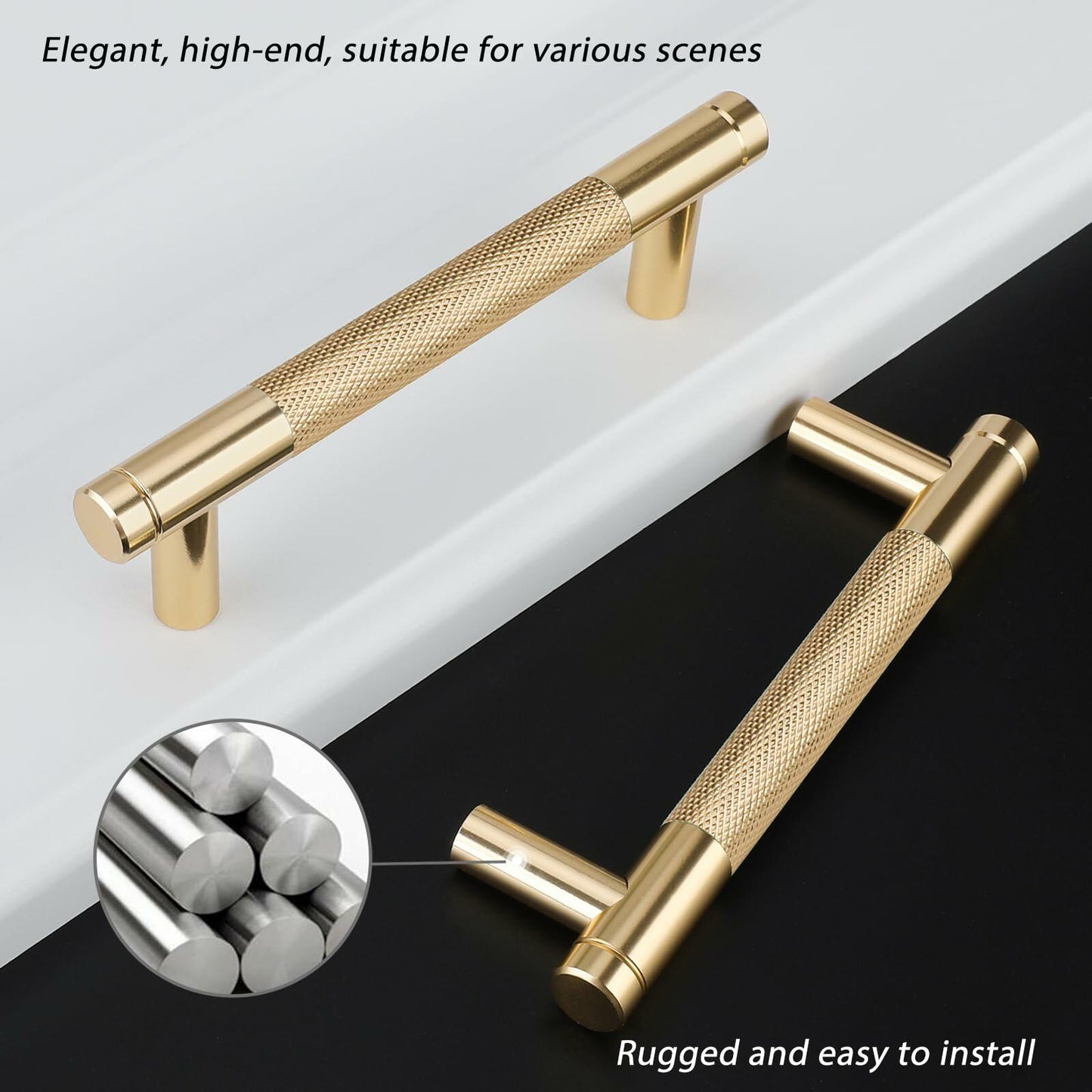 Amerdeco 10 Pack Brushed Brass Knurled Cabinet Pulls 6-1/4 Inch