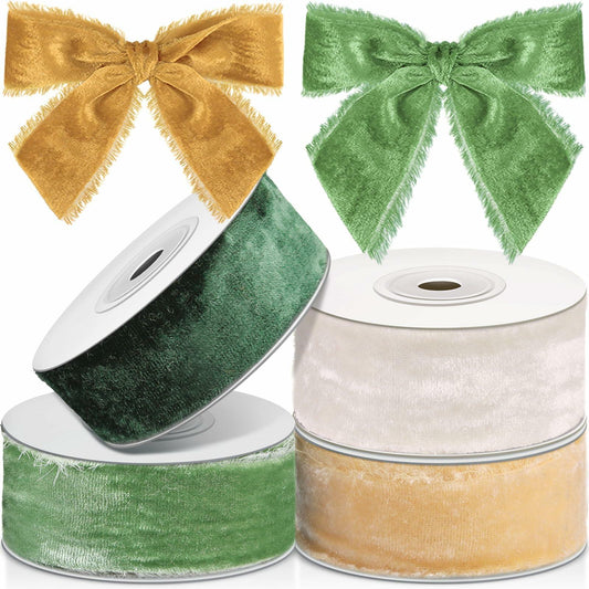 Preboun Christmas Velvet Ribbon 4 Rolls 1 Inch Lively Color 24 Yards