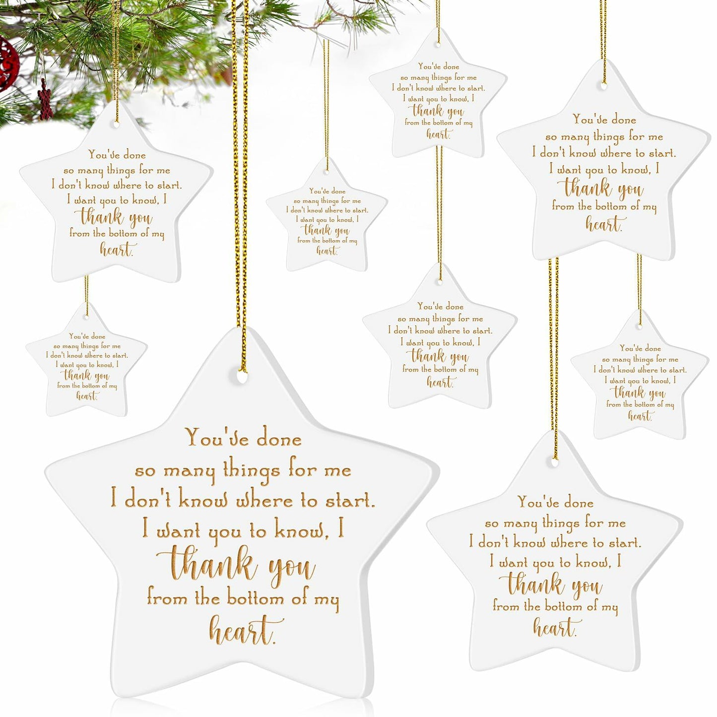 Sieral 10 Pcs Christmas Ceramic Star Ornaments Hanging Plaques Bulk Gift