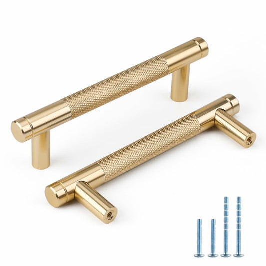 Amerdeco 10 Pack Brushed Brass Knurled Cabinet Pulls 6-1/4 Inch