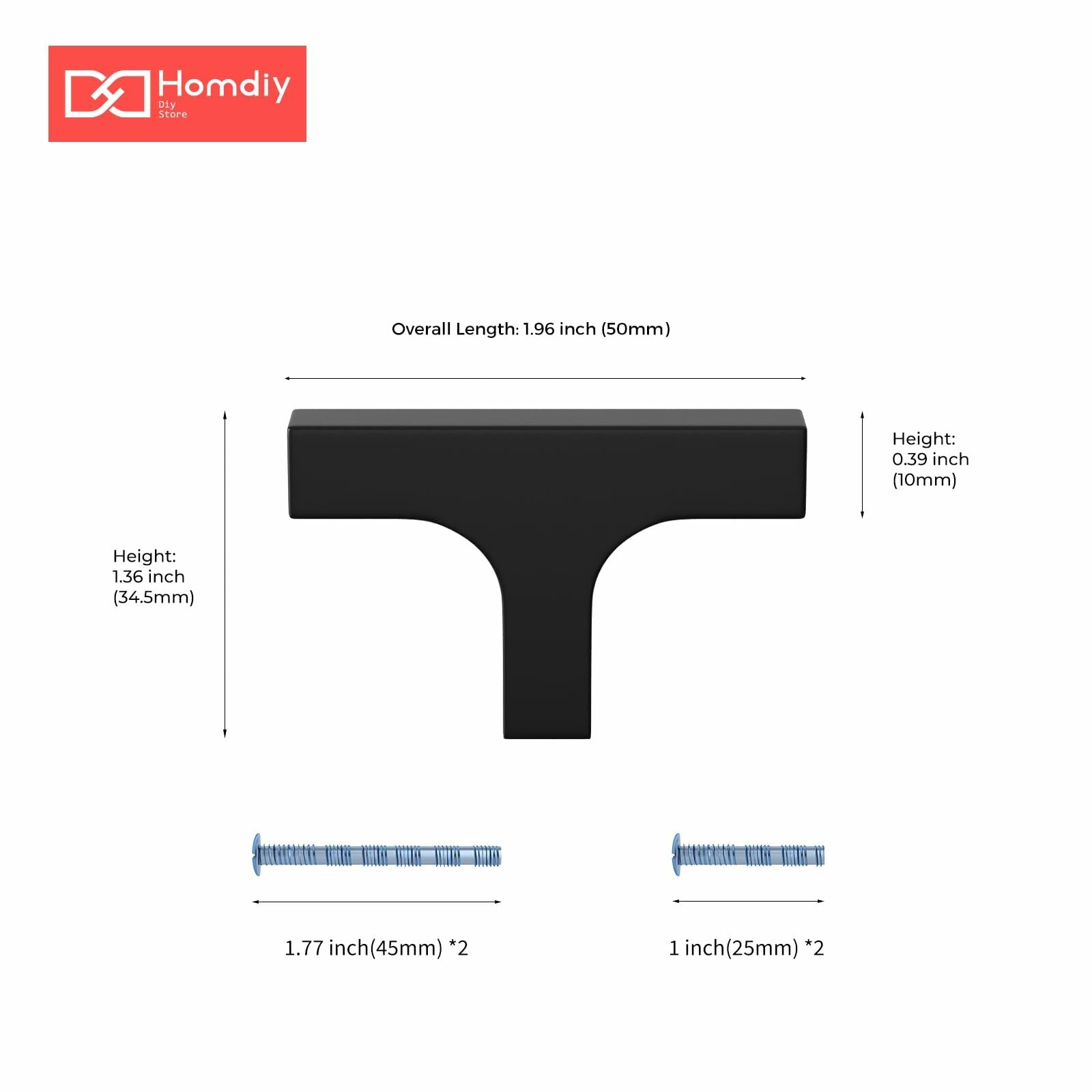 homdiy Matte Black T Bar Cabinet Knobs Kitchen Drawer 10 Pack