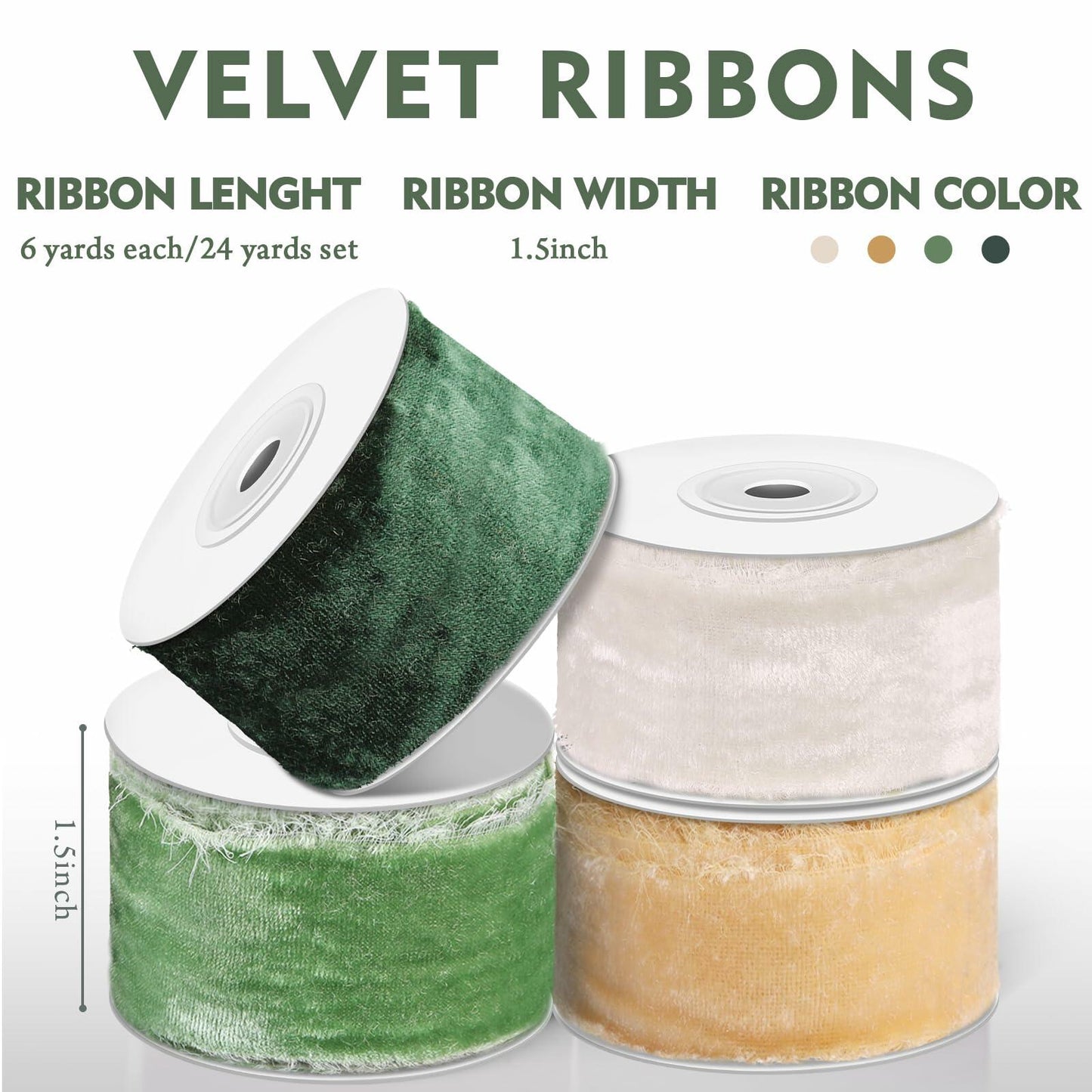 Preboun Christmas Velvet Ribbon 4 Rolls 1 Inch Lively Color 24 Yards