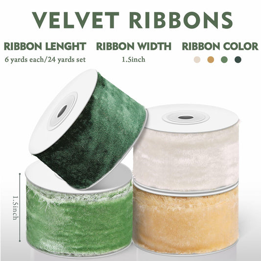 Preboun Christmas Velvet Ribbon 4 Rolls 1 Inch Lively Color 24 Yards
