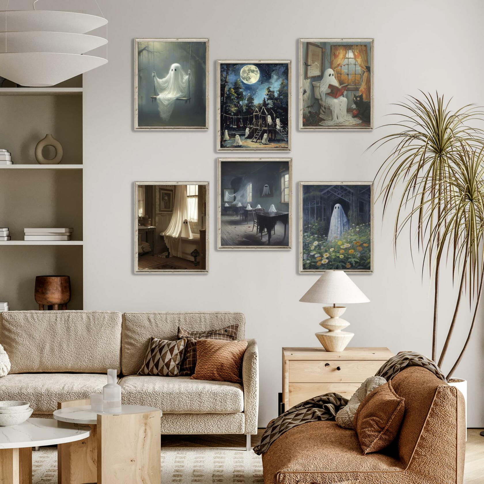 HD WOOD CRAFT Halloween Ghost Wall Art Prints Vintage Posters Unframed