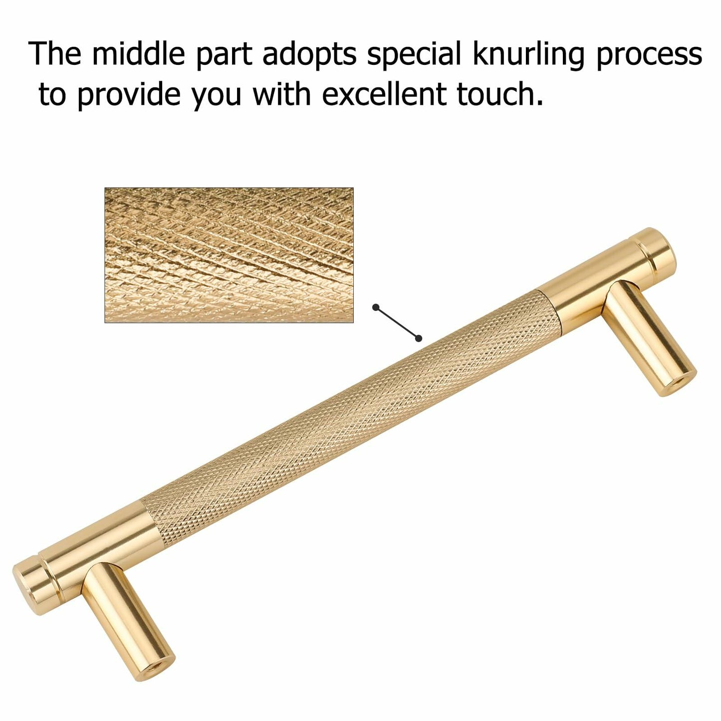 Amerdeco 10 Pack Brushed Brass Knurled Cabinet Pulls 6-1/4 Inch