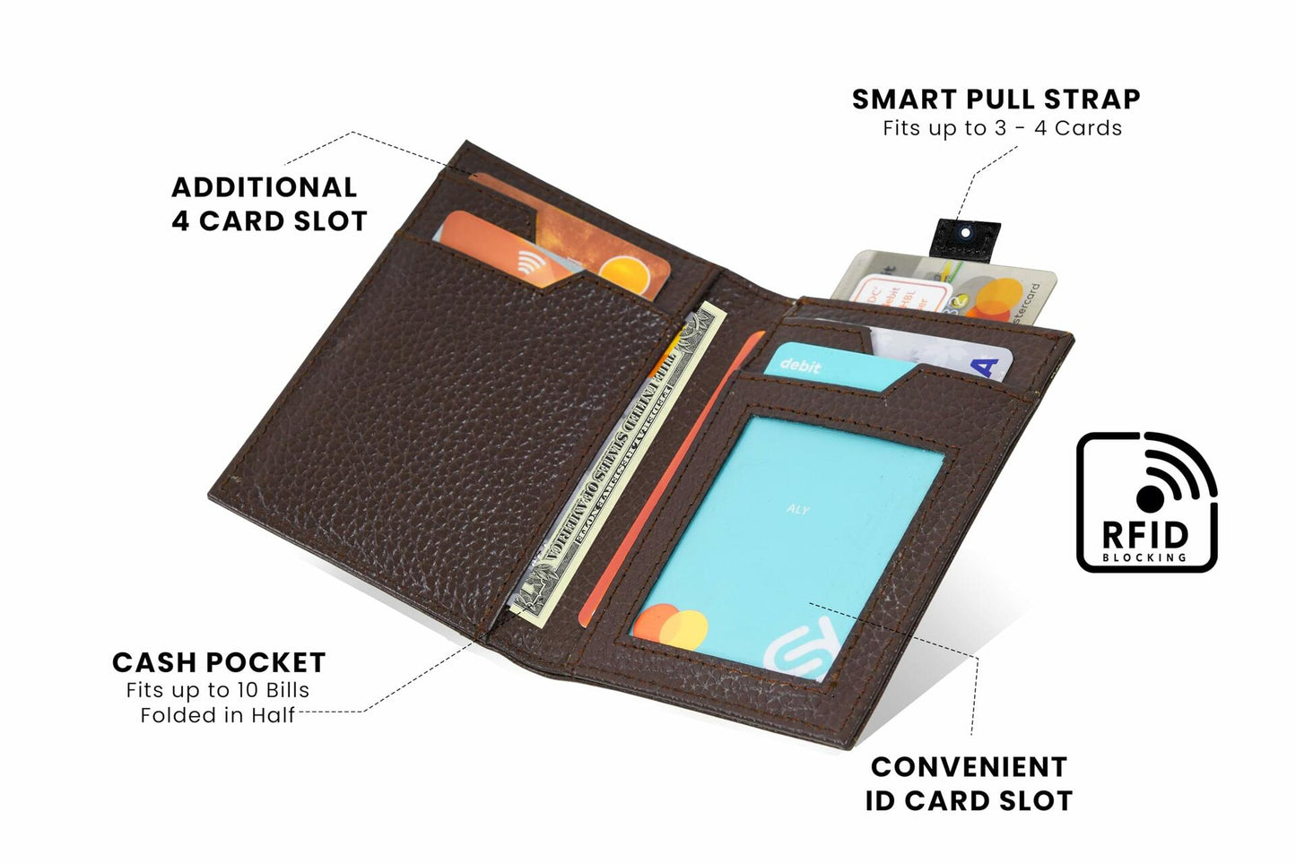 Decrum DISC Real Leather RFID Card Holder Men Brown Slim Minimalist