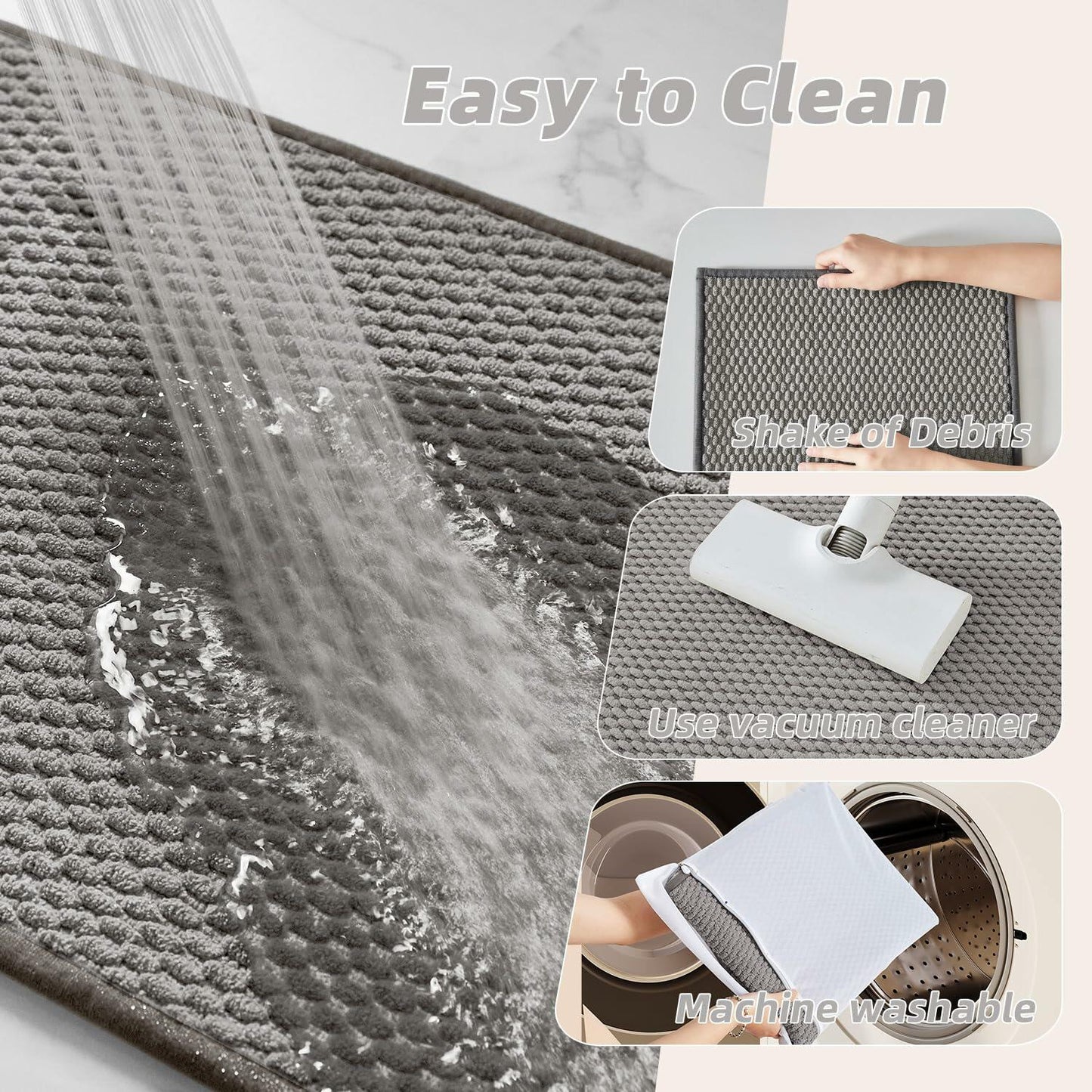 BULULOM Chenille Bathroom Rug Non Slip Absorbent Quick Dry 20x30 Light Grey