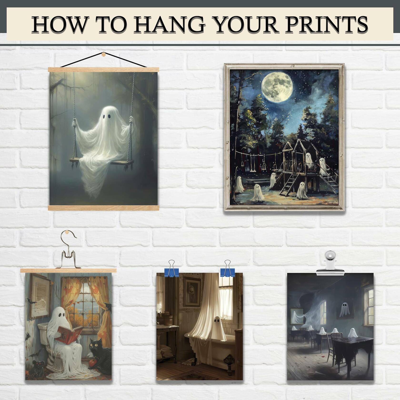 HD WOOD CRAFT Halloween Ghost Wall Art Prints Vintage Posters Unframed