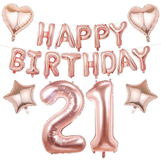 Rose Gold Happy Birthday Balloons Banner 16 Inch Mylar Foil 21st Party