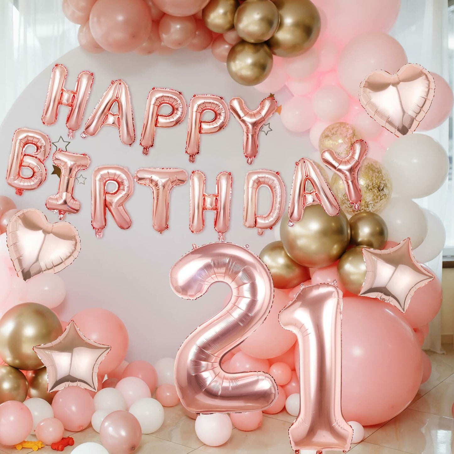 Rose Gold Happy Birthday Balloons Banner 16 Inch Mylar Foil 21st Party