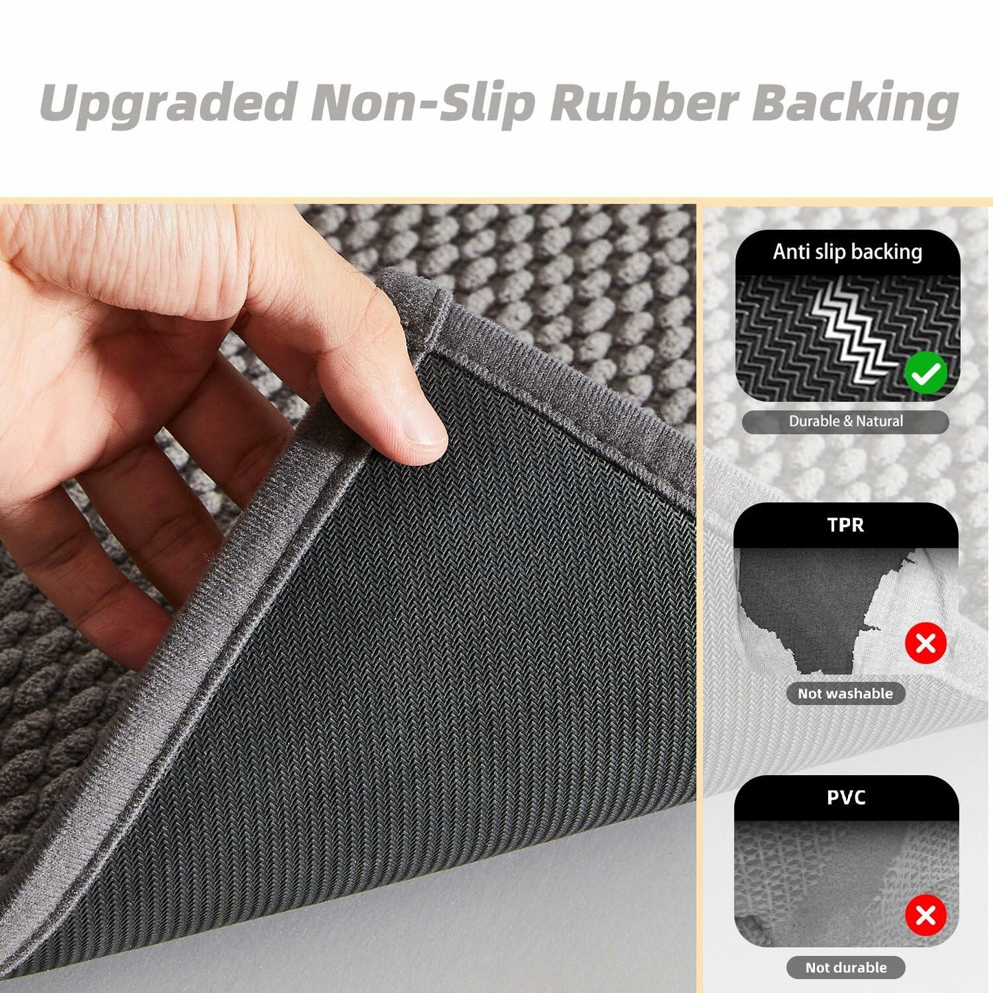 BULULOM Chenille Bathroom Rug Non Slip Absorbent Quick Dry 20x30 Light Grey