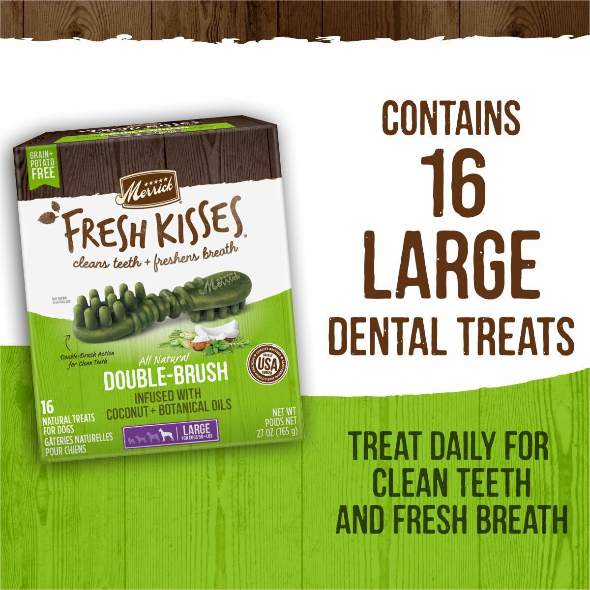 BB06/25 Merrick Fresh Kisses Dental Chews Coconut Botanical Oils 16 ct Large